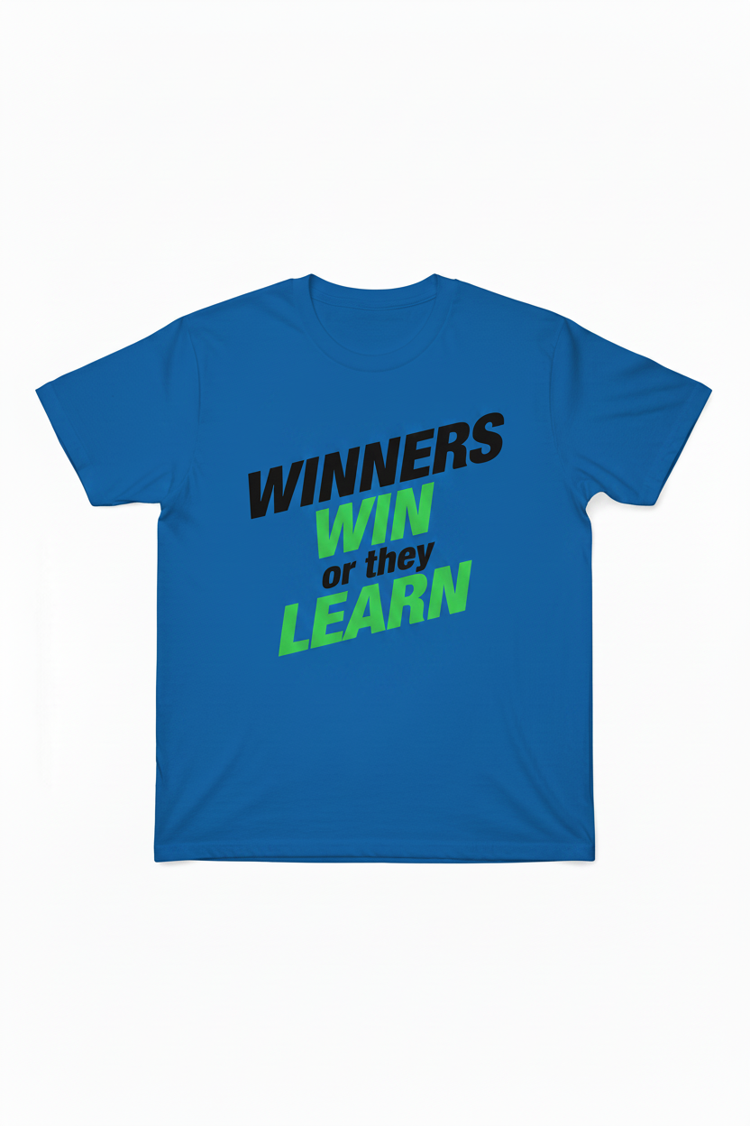 Front of Winners Win Tee - electric blue colorway