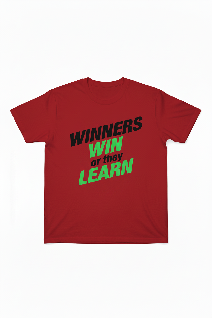 Front of Winners Win Tee - red colorway